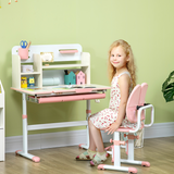 HOMCOM Kids Desk and Chair Set with Adjustable Height, Storage Drawer & Washable Seat Cover – Study Set, Pink
