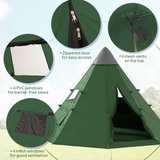 6-Person Tipi Camping Tent with Mesh Windows, Zipped Door & Carry Bag – Large Family Teepee Tent, Green & Black
