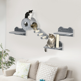 PawHut Four-Piece Wall-Mounted Cat Tree with Platforms, Steps, Perch & Cat House – Climbing Shelves, Grey