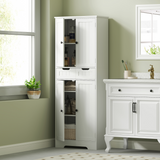 HOMCOM Tall Bathroom Cabinet with Drawer, 2 Doors and Adjustable Shelf – Slim Space-Saving Storage, White