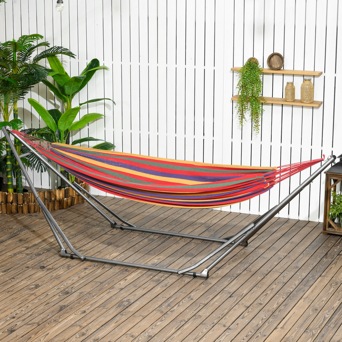 Outsunny Foldable 2-in-1 Hammock Stand & Clothes Drying Rack with Steel Frame – Fits Hammocks up to 290cm