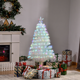 HOMCOM 4ft Pre-Lit Artificial Christmas Tree with Multi-Coloured Fibre Optic and LED Lights – Foldable, White