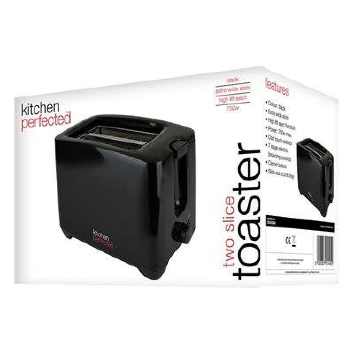 Kitchen Perfected 2 Slice Toaster with Extra-Wide Slots, High Lift & 7 Browning Settings – Black