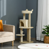 Pawhut 3-Tier Deluxe Cat Tree with Scratching Posts, Hide-Away House & Play Ball – Activity Tower, Beige