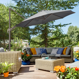 Outsunny 3m Cantilever Parasol with 360° Rotation, 4-Position Tilt & Foot Pedal – Roma Garden Umbrella, Grey