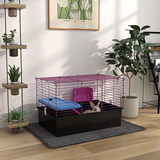 PawHut Small Animal Cage, Rabbit and Guinea Pig Hutch with Platform, Ramp and Hay Feeder – Black