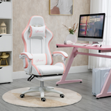 Vinsetto Racing Gaming Chair with Reclining Backrest & Pull-Out Footrest – Home Office Desk Chair, Pink