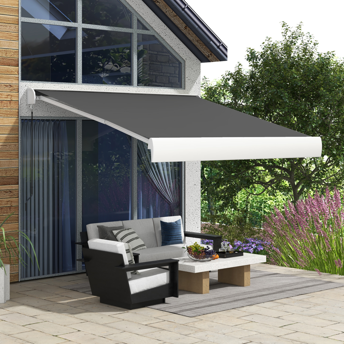 Outsunny 3 x 2.5m Electric Retractable Awning with Remote – Cassette Canopy for Doors & Windows, Grey