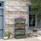 Outsunny Four-Tier Wooden Raised Garden Bed Plant Stand with Fabric Liners – Flower Display, Grey