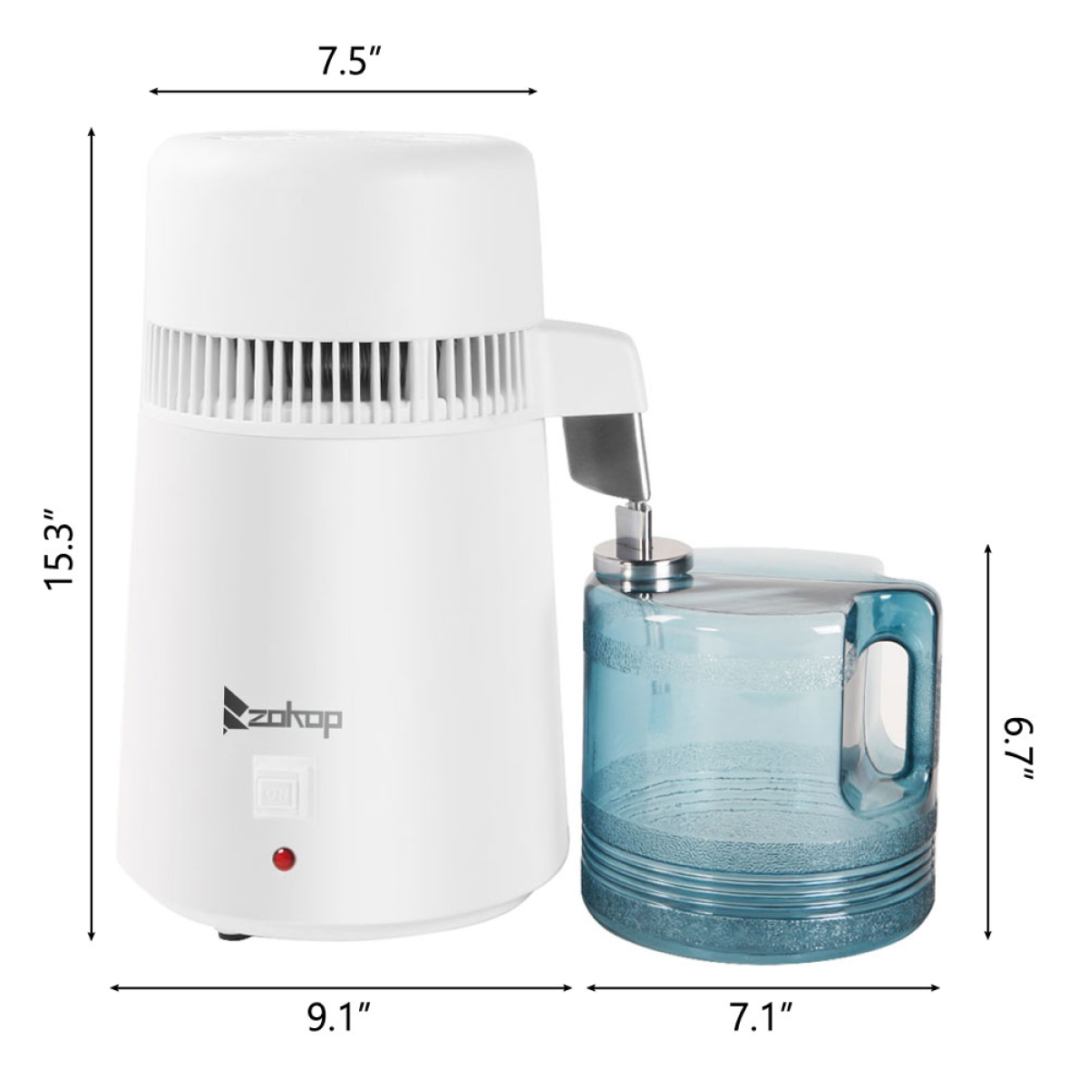 ZOKOP ZB-1 4L Distilled Water Machine, 750W with Thermostat, Stainless Steel & BPA-Free Bottle, UK Plug