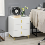 HOMCOM 3 Drawer Chest of Drawers with Ridged Front and Gold Accents – Bedroom Storage Cabinet, White