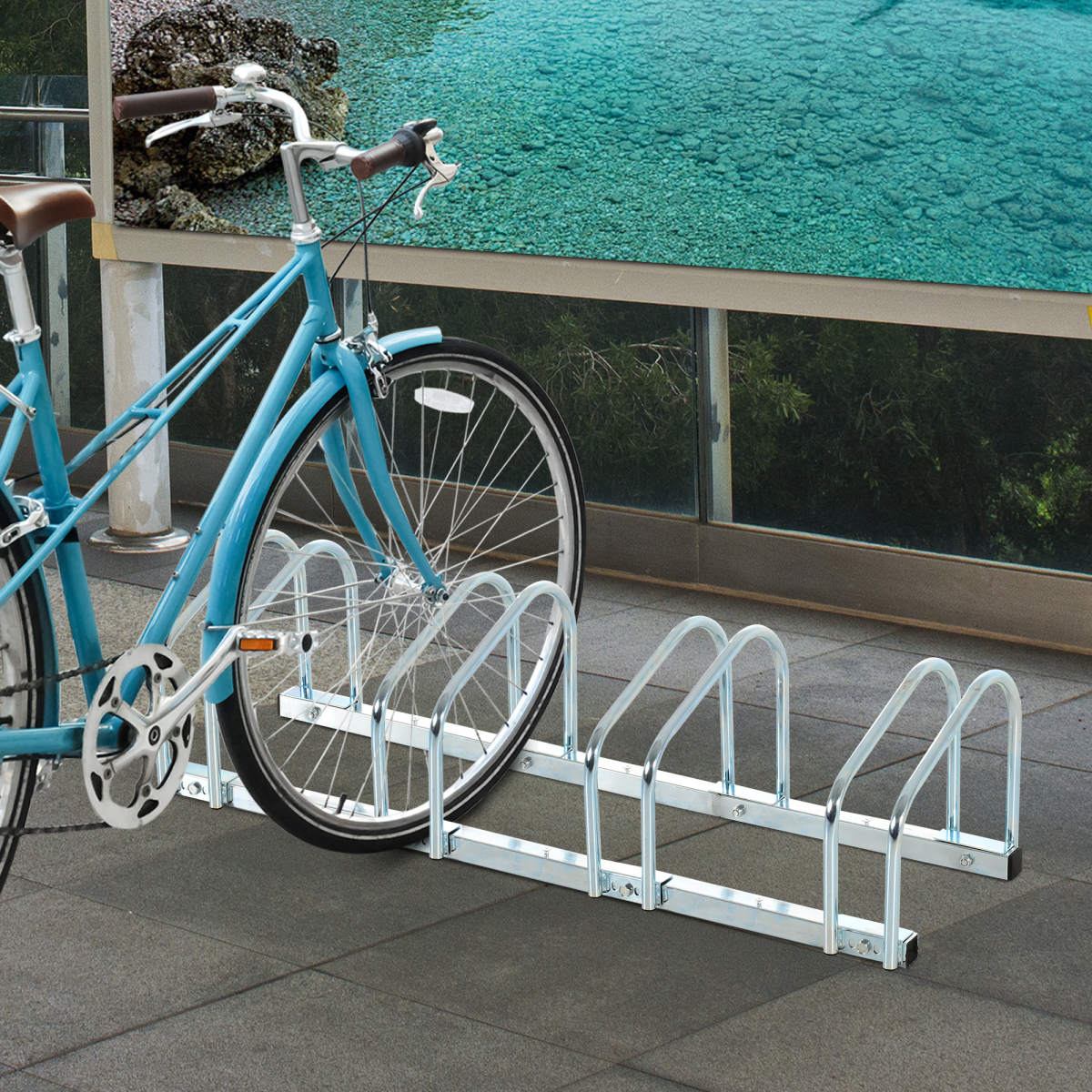 HOMCOM 5 Bike Parking Rack, Galvanised Steel Floor or Wall Mounted Cycle Storage Stand – Garage & Shed