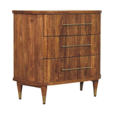Artisan Furniture Emerson Ribbed Chest of 3 Drawers – Solid Mango Wood with Brass Handles, Amber Oak Brown