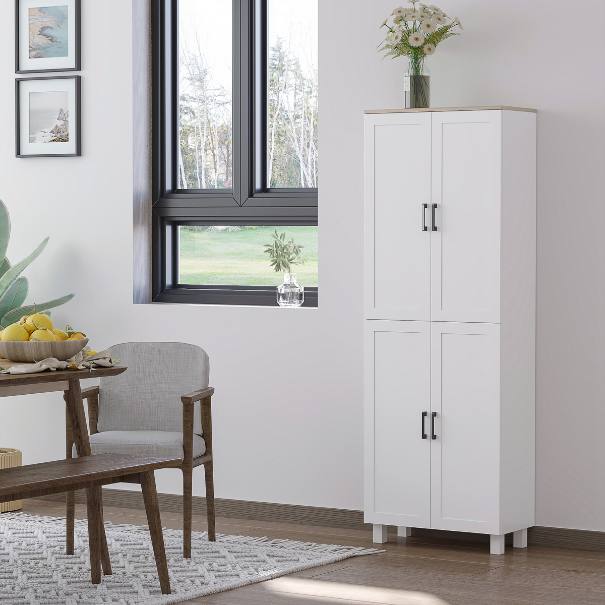 HOMCOM Modern Kitchen Cupboard Storage Cabinet with Adjustable Shelves – Pantry Storage, White