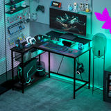 HOMCOM Reversible L-Shaped Gaming Desk with Remote-Controlled LED Lights & Storage Shelves