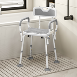 HOMCOM Padded Shower Stool with Arms, Back & 4 Suction Foot Pads – Height Adjustable Bath Seat, Grey