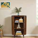 Indian Hub Slatted Mango Wood Medium Bookcase with Open Shelves – Hand-Crafted Storage, Natural Finish