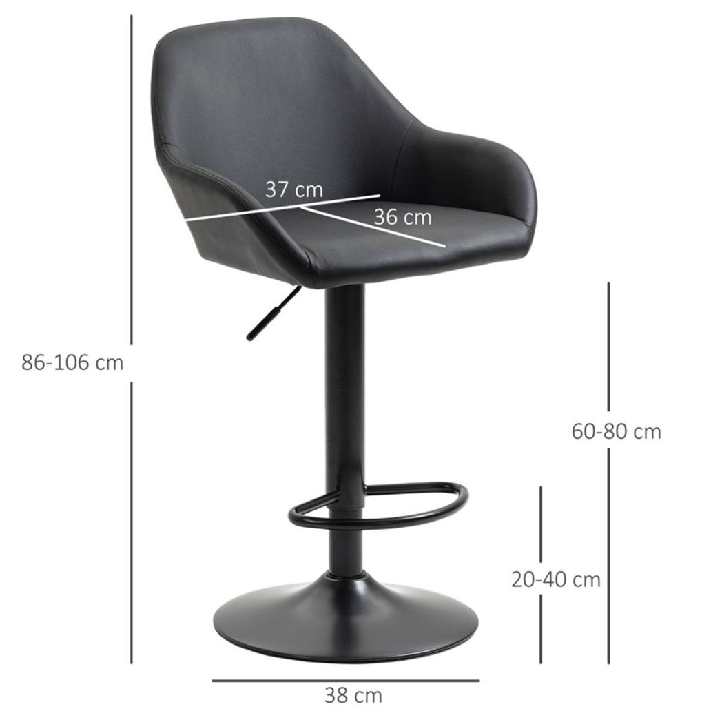 Set of 2 Adjustable Swivel Bar Stools with PU Leather Seat, Gas Lift & Footrest – Kitchen Bar Chairs, Black