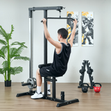 HOMCOM Power Tower with Lat Pulldown, Seated Row & Adjustable Seat – Home Gym Pull Up Station, 100kg Max Load