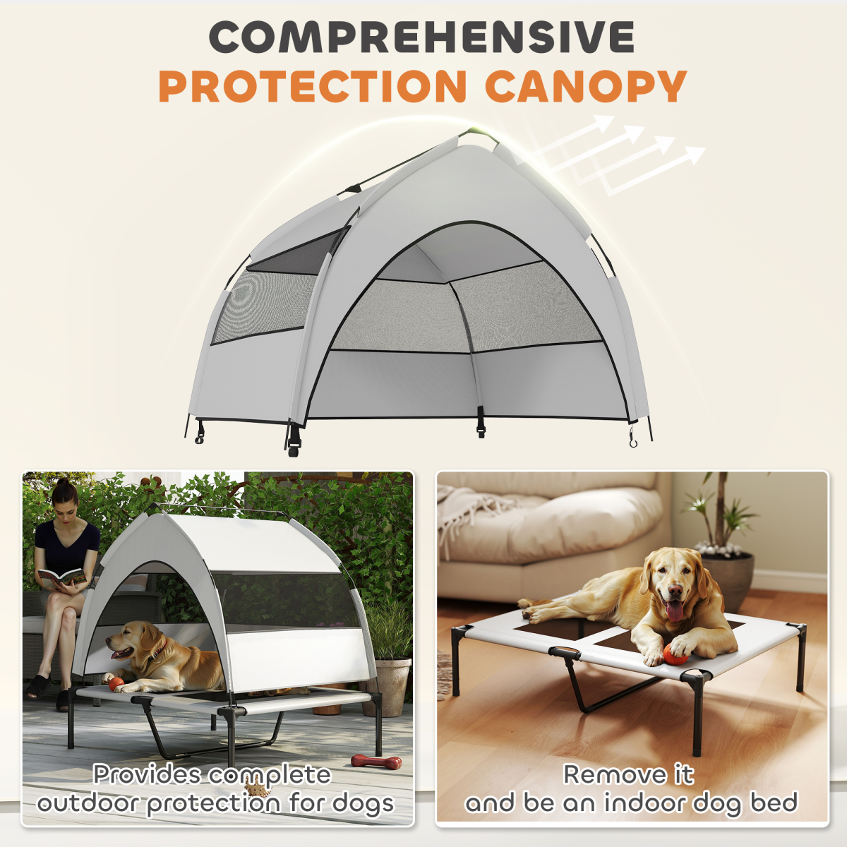 Elevated Dog Bed with Removable Three-Sided Canopy & Storage Bag – Breathable Pet House for Medium to Large Dogs