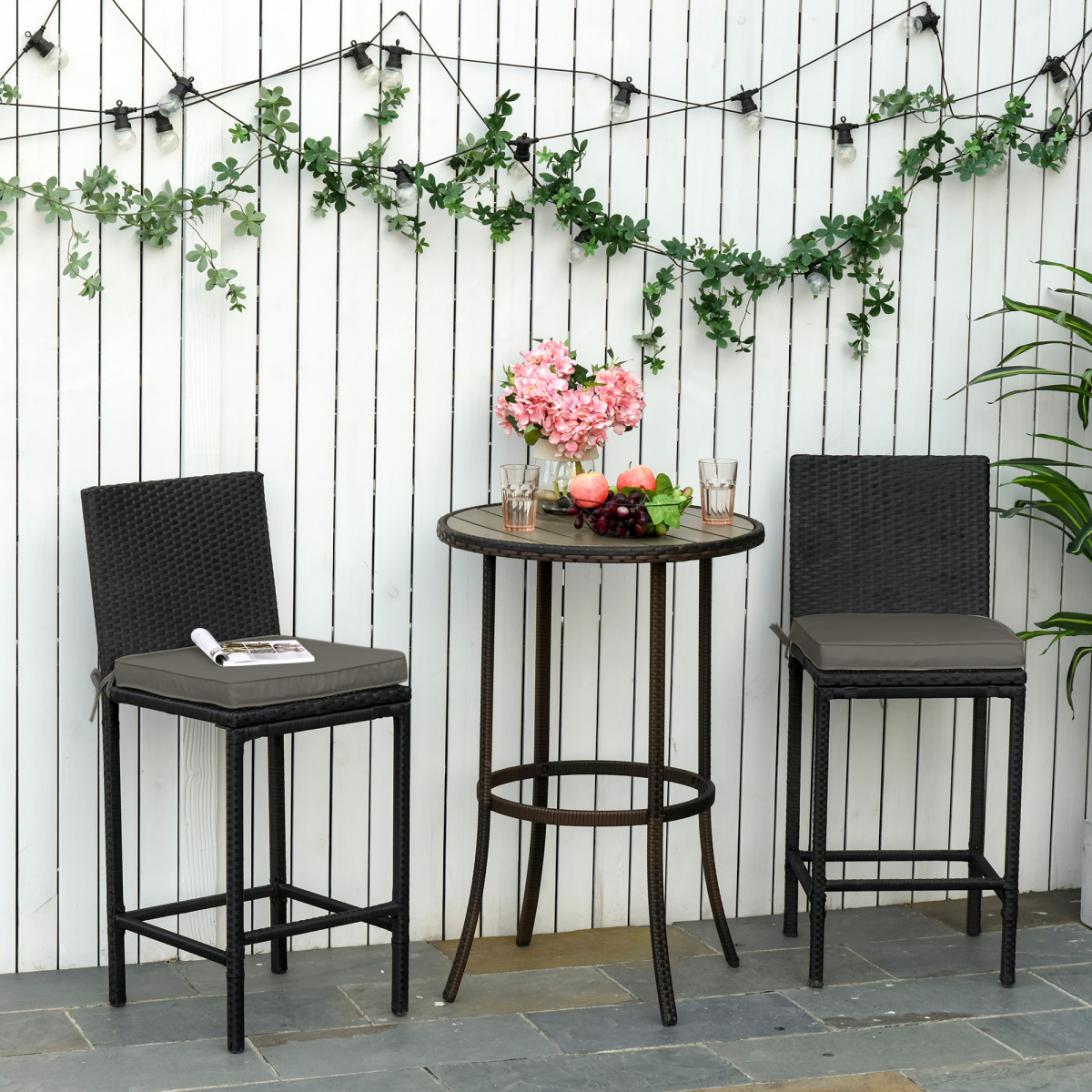Outsunny Set of 2 Garden Seat Cushions with Ties, 45 x 45cm – Replacement Outdoor Chair Pads, Dark Grey
