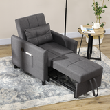 HOMCOM Pull-Out Sleeper Chair Bed with Pillow & Side Pockets – Single Guest Bed, Padded Upholstery, Grey