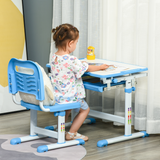 Kids Desk and Chair Set with Adjustable Height, Tiltable Top, Drawer, Pen Slots and Hook – Ages 6–12