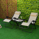 Outsunny 3-Piece Zero Gravity Chairs and Side Table Set with Cup Holders – Foldable Garden Sun Loungers, Beige