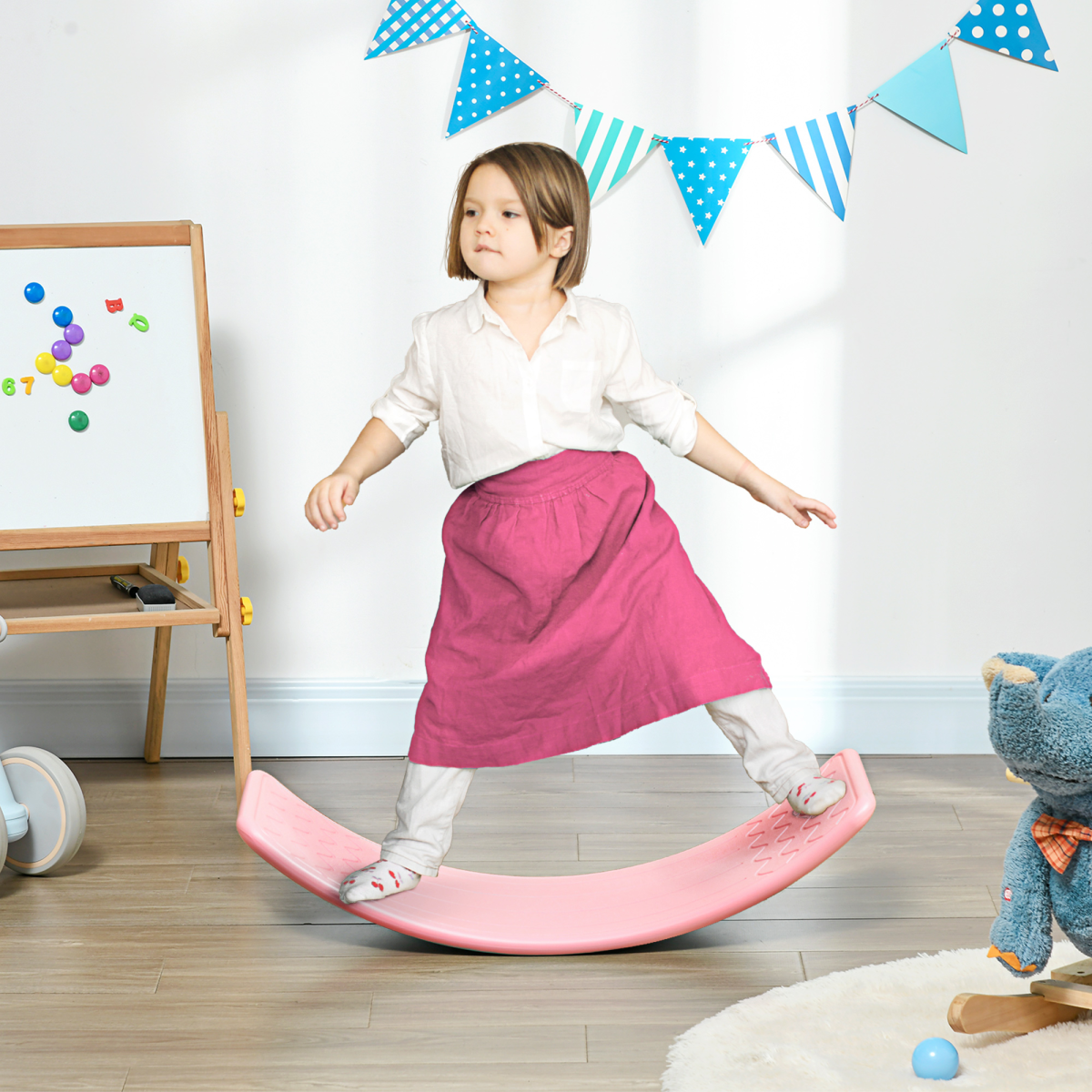 ZONEKIZ Kids Balance Board Wobble Stepping Stone with Anti-Slip Strip – Montessori Toy for Ages 3-6, Pink