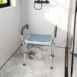 HOMCOM Rust-Free Aluminium Bath Chair with 6-Level Adjustable Height & Anti-Slip Mats – Light Blue