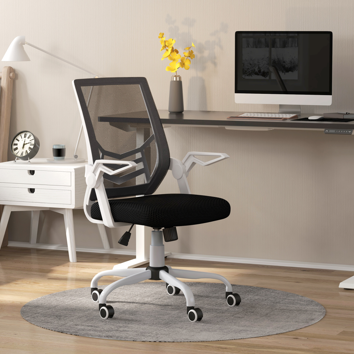 Vinsetto Mesh Swivel Office Chair with Lumbar Support and Flip-Up Armrests – Home Task Chair, Black