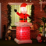 HOMCOM 7ft Christmas Inflatable Santa Claus Climbing from Chimney with LED Lights – IP44 Outdoor Decoration