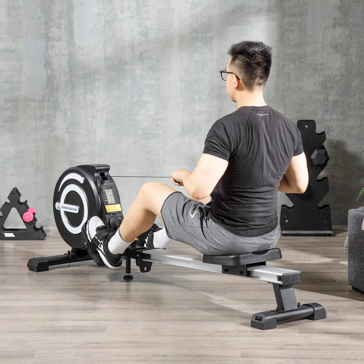 HOMCOM Folding Magnetic Rowing Machine with 8 Resistance Levels & LCD Monitor – Quiet Home Gym Cardio Rower