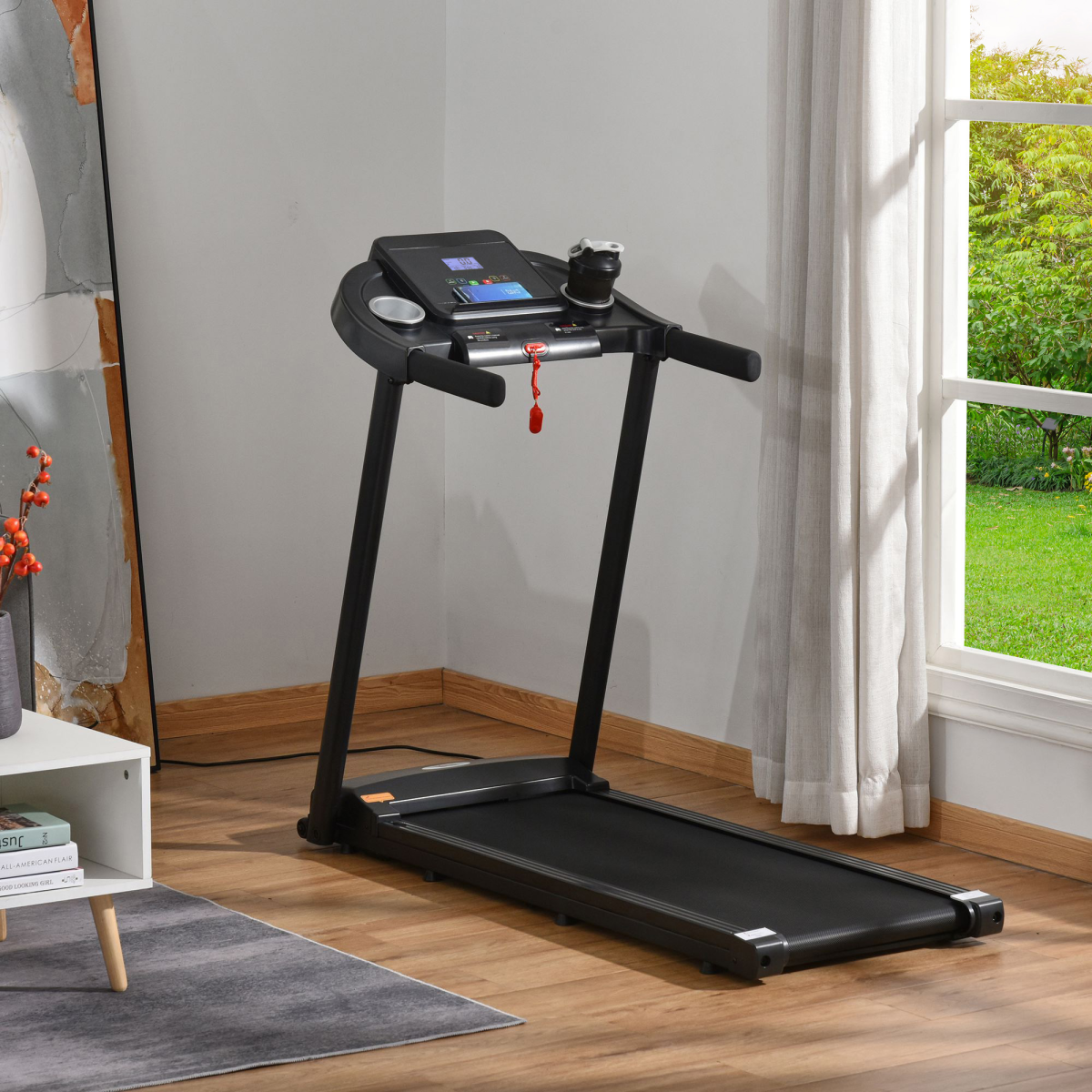 HOMCOM 1.5HP Motorised Folding Treadmill with LED Display, 12 Preset Modes & Phone Holder – Home Running Machine