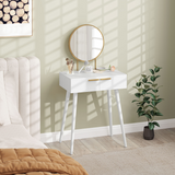 HOMCOM Modern Dressing Table with 2 Drawers & Round Mirror – Bedroom Vanity Table, White