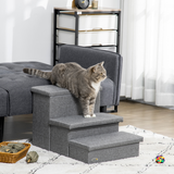 PawHut 3-Step Pet Stairs with Storage Boxes – Dog & Cat Steps for Bed and Sofa, Light Grey