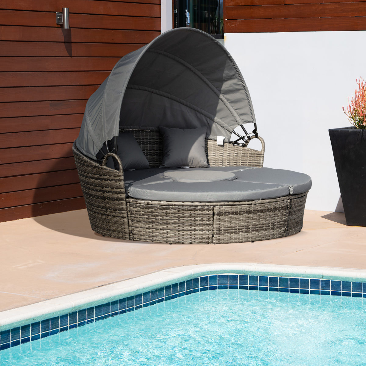 Outsunny Rattan Day Bed Set canopy detail