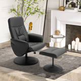 Reclining 360° Swivel Armchair & Ottoman Set in Black PU Leather – Relaxation Chair with Footstool