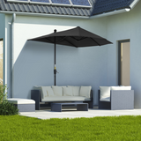 Outsunny 2m Half Garden Parasol with Crank Handle & Double-Sided Canopy – Wall-Side Shade, Black Base