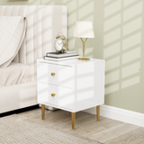 HOMCOM White Bedside Table with 2 Storage Drawers & Gold Tone Handles – Nightstand with Metal Legs