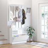 HOMCOM 3-in-1 Entryway Organiser with Mirror, Hooks & Shoe Storage Drawers – Hallway Unit