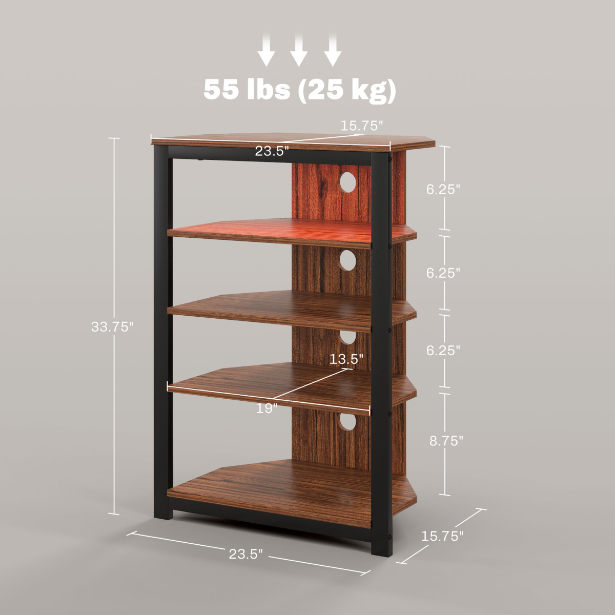 Corner TV Stand with RGB LED Lights & 4 Shelves – Space-Saving Gaming & Media Unit, Chestnut Brown
