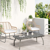Outsunny Rattan Coffee Table with Heavy-Duty Steel Frame & PP Board Top – Patio Wicker Table, Grey