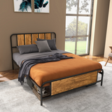 HOMCOM Retro Steel Double Bed Frame with Wood-Effect Headboard & Slatted Base, 145 x 199cm – Brown
