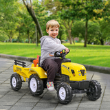 HOMCOM Kids Pedal Go Kart Ride-On Tractor with Trailer, Shovel & Rake – Four-Wheel Toy, Yellow and Black