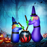 HOMCOM 1.8m Inflatable Halloween Witches Around a Black Cauldron with LED Lights – Outdoor Lawn Decoration