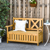 Outsunny 2-Seater Garden Storage Bench – Fir Wood Outdoor Patio Seating with Under-Seat Storage