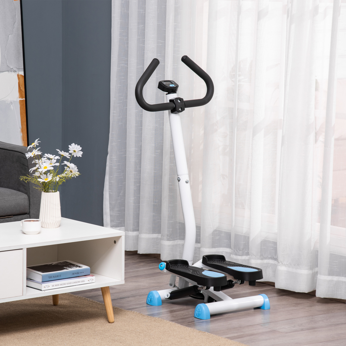 HOMCOM Height Adjustable Twister Stepper with LCD Screen – Home Step Machine for Legs & Glutes, Blue