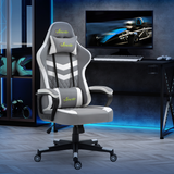 Racing Gaming Chair with Lumbar Cushion & Headrest Pillow, Height Adjustable – PVC Leather Study Chair, Grey & White