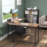 Industrial L-Shaped Corner Computer Desk with CPU Stand & Three Worktops – Retro Gaming Workstation